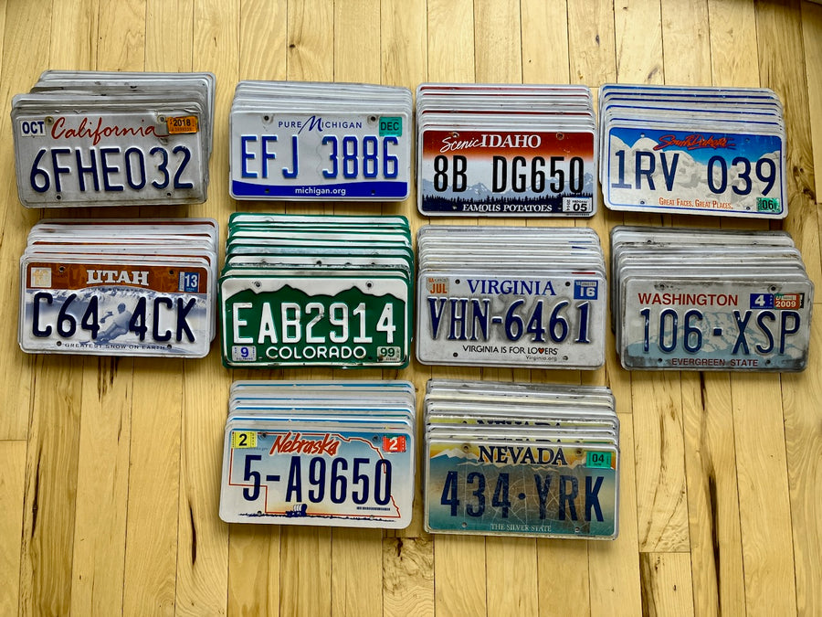 Bulk Set Of 100 License Plates In Craft Condition -CA/MI/ID/SD/UT/CO/VA/WA/NE/NV