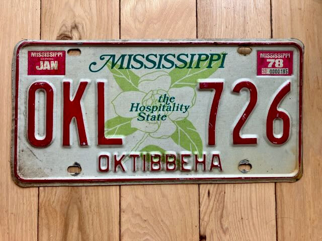 1978 Mississippi Oktibbeha County License Plate