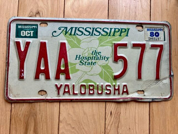 1980 Mississippi Yalobusha County License Plate