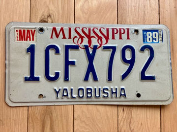 1989 Mississippi Yalobusha County License Plate
