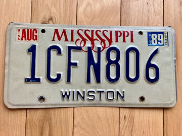 1989 Mississippi Winstong County License Plate