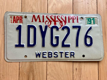 1991 Mississippi Webster County License Plate