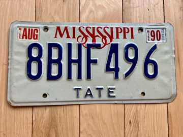 1990 Mississippi Tate County License Plate