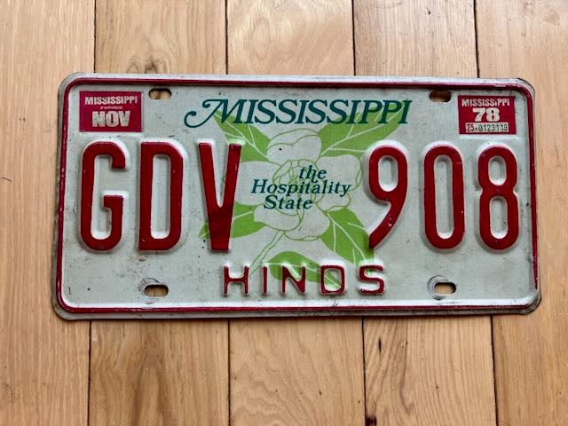 1978 Mississippi Hinds County License Plate