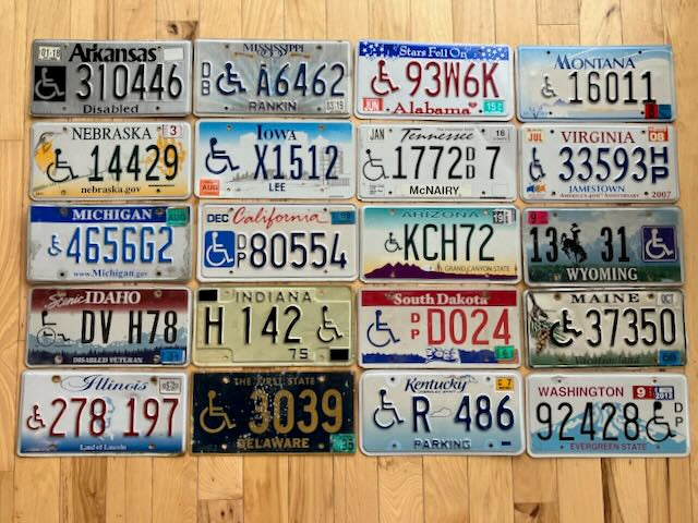 20 Craft Condition Disabled License Plates from 20 Different States