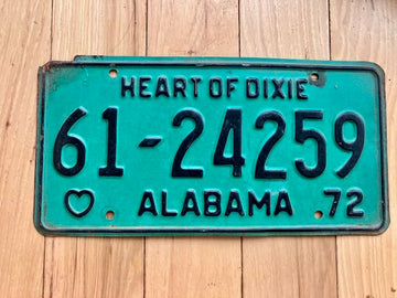 1972 Alabama Talledega County License Plate - Top Left Corner Damaged