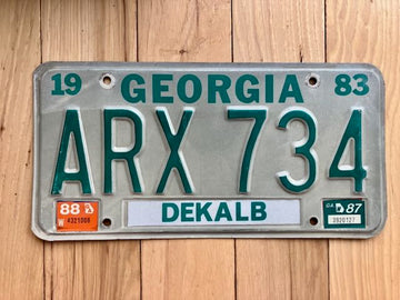 1983 Georgia Dekalb County License Plate W/87 and 88 tabs