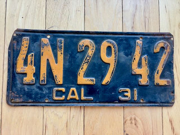 1931 California License Plate - Damaged/Corners Cut Short
