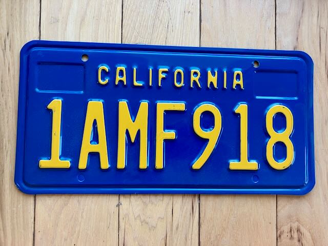 Vintage Blue California License Plate- 