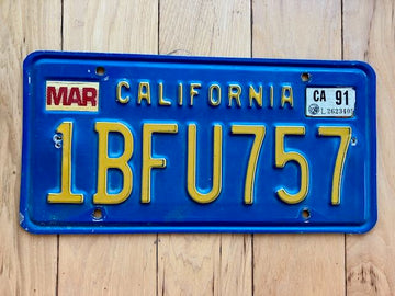 Vintage Blue California License Plate W/1991 Tabs