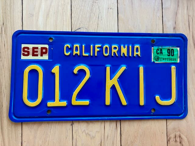 Vintage Blue California License Plate W/1990 Tabs