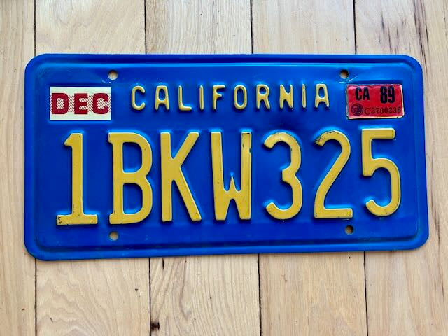 Vintage Blue California License Plate W/ 1989 Tab