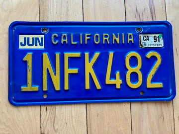 Vintage Blue California License Plate W/ 1991 Tab