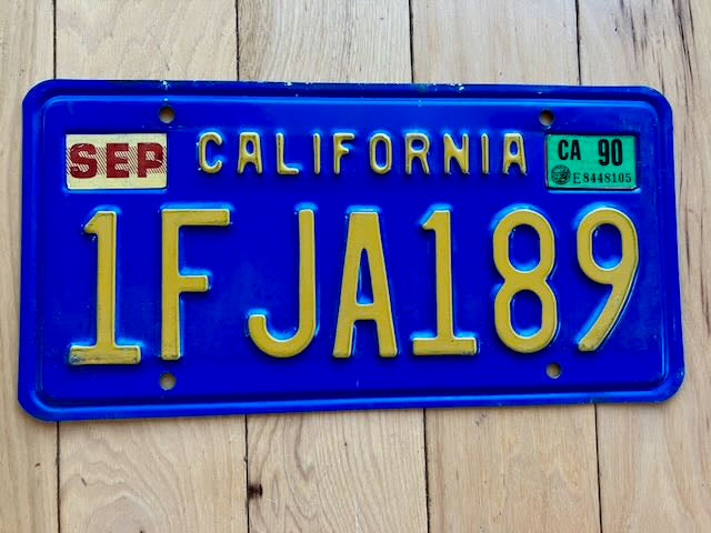 Vintage Blue California License Plate W/ 1990 Tab