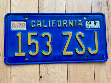 Vintage Blue California License Plate W/ 1991 Tab