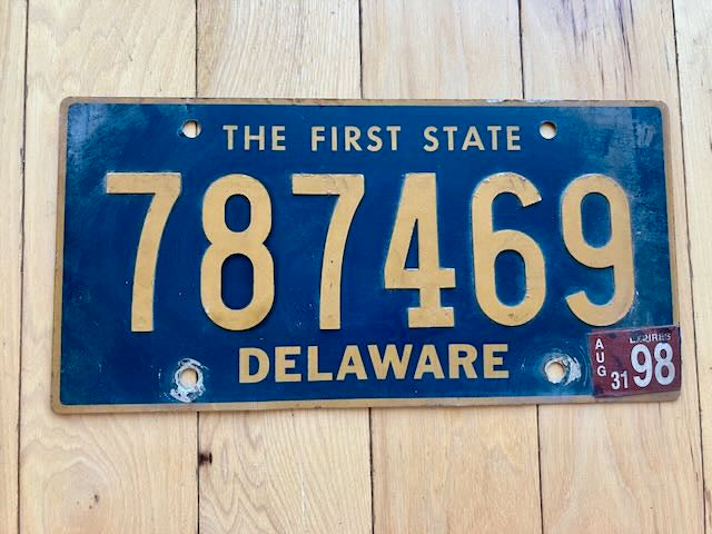 1998 Delaware Riveted License Plate