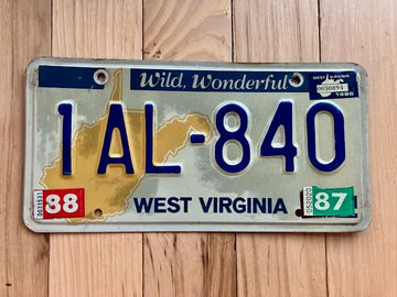 1986 West Virginia License Plate W/ 87 and 88 tabs