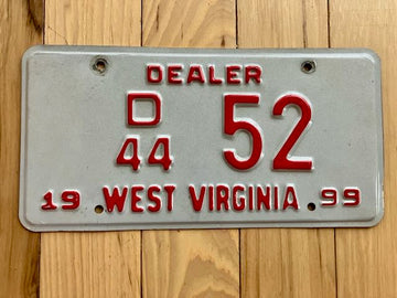 1999 West Virginia Dealer License Plate
