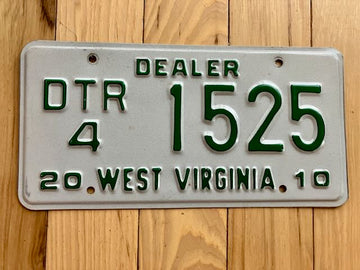 2010 West Virginia Trailer Dealer License Plate