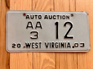 2003 West Virginia Auto Auction License Plate