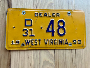 1990 West Virginia Dealer License Plate