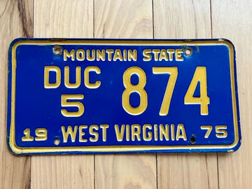 1975 West Virginia Used Car Dealer License Plate
