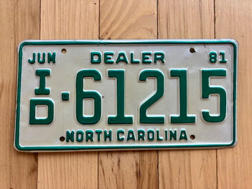 1981 North Carolina Dealer License Plate