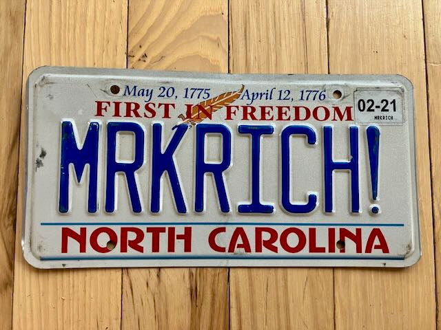 North Carolina Vanity License Plate - MRKRICH!