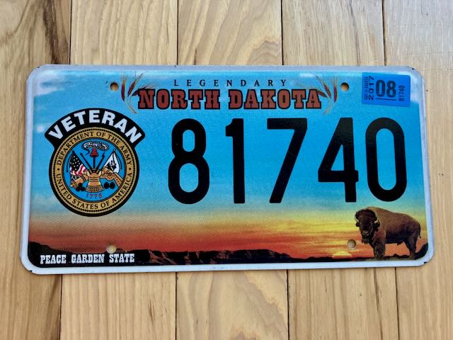 2017 North Dakota Army Veteran License Plate