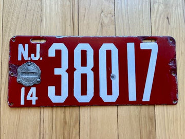 1914 New Jersey Porcelain License Plate