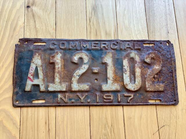 1917 New York Commercial License Plate - Heavy Rust on Edges