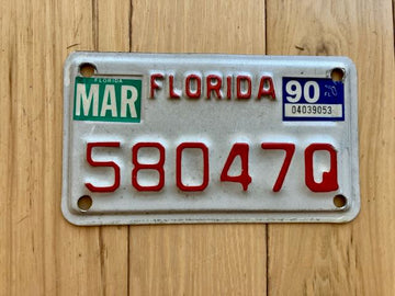 1990 Florida Motorcycle License Plate