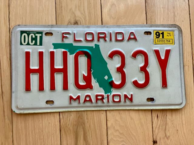 1991 Florida Marion County License Plate