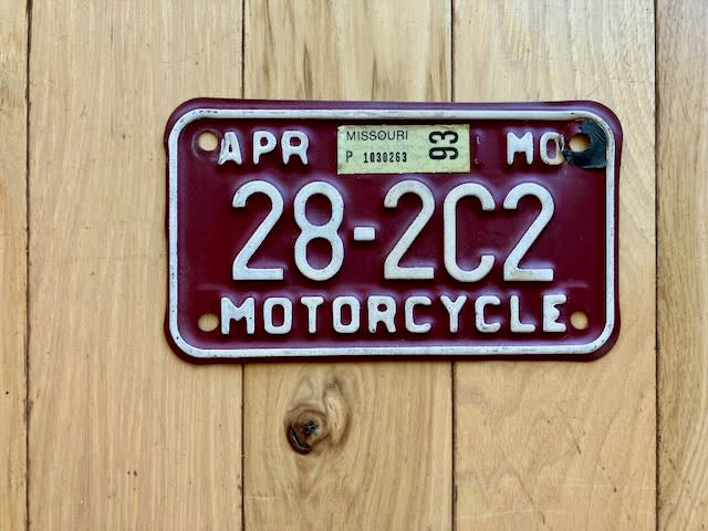 1993 Missouri Motorcycle License Plate