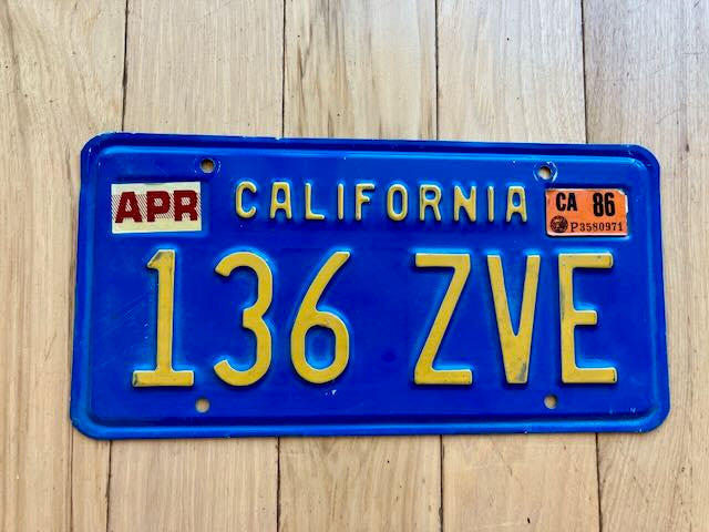 1986 California Blue License Plate