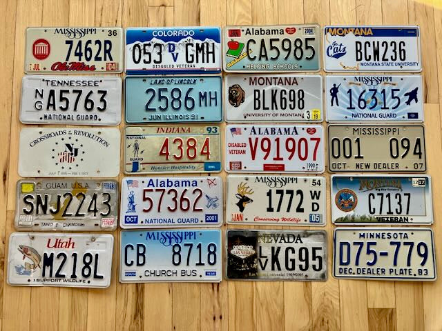 Set of 20 Specialty/ Older License Plates (1 Booster Plate)