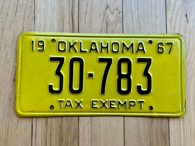 1967 Oklahoma Tax Exempt License Plate