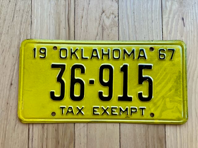 1967 Oklahoma Tax Exempt License Plate