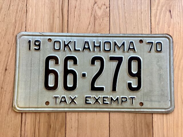 1970 Oklahoma Tax Exempt License Plate