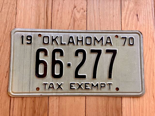 1970 Oklahoma Tax Exempt License Plate