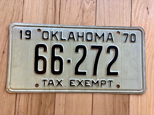 1970 Oklahoma Tax Exempt License Plate