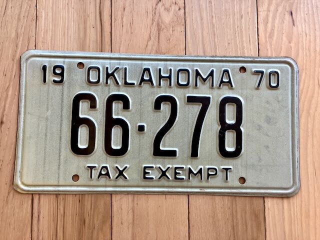 1970 Oklahoma Tax Exempt License Plate