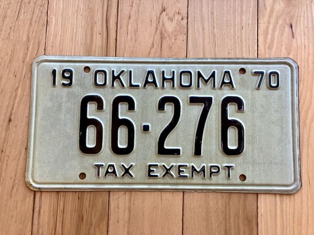 1970 Oklahoma Tax Exempt License Plate