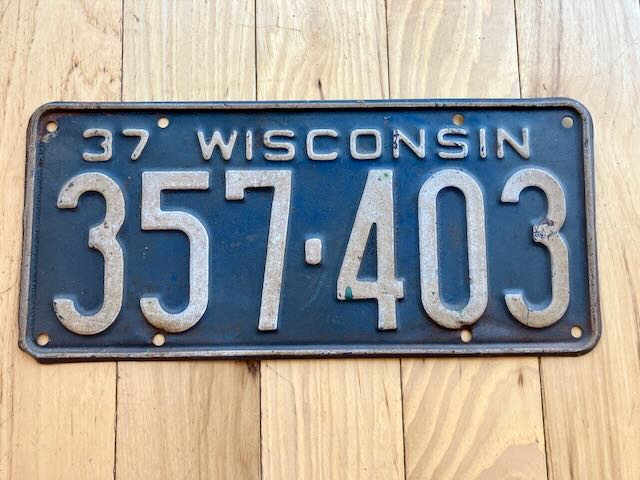 1937 Wisconsin License Plate