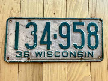 1936 Wisconsin License Plate