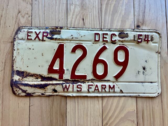 1954 Wisconsin Farm License Plate