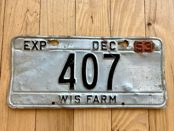 1953 Wisconsin Farm License Plate