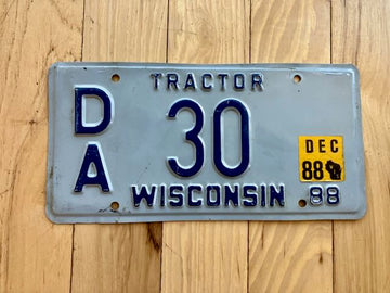 1988 Wisconsin Tractor License Plate - Low Number