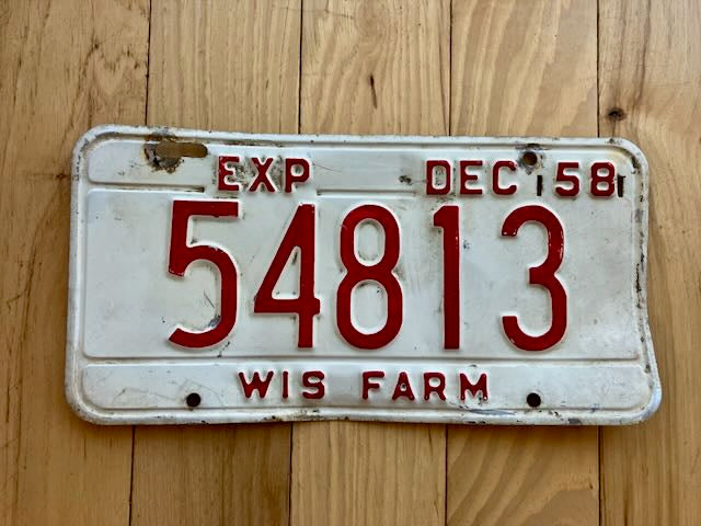 1958 Wisconsin Farm License Plate