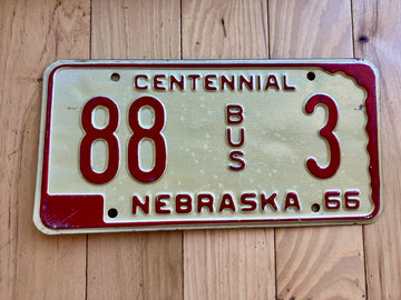 1966 Nebraska Centennial Bus License Plate